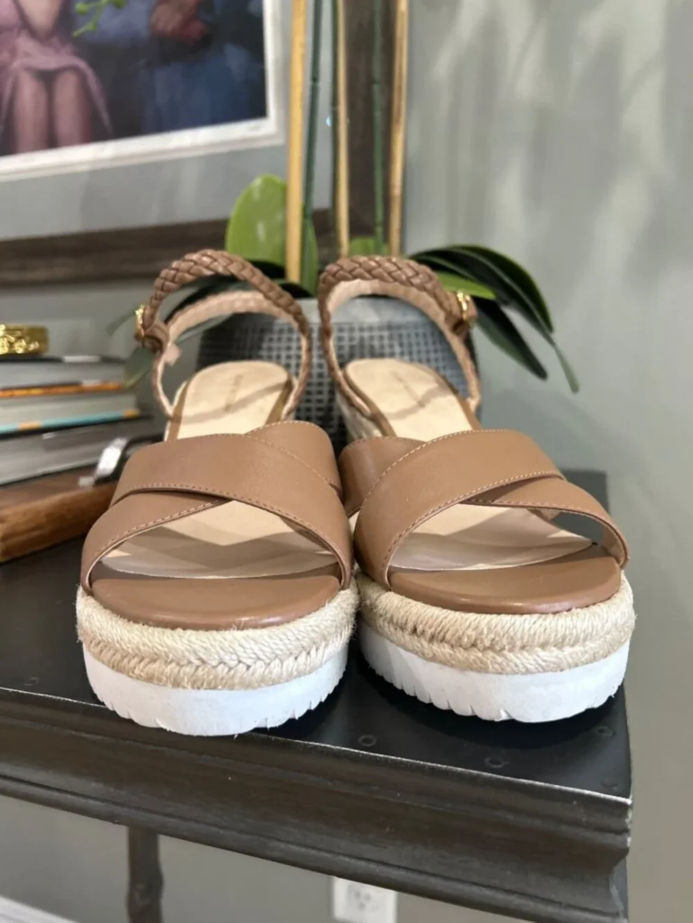 Stuart Weitzman Mykonos Espadrille Braided Leather Wedge Brown Womens Size 10